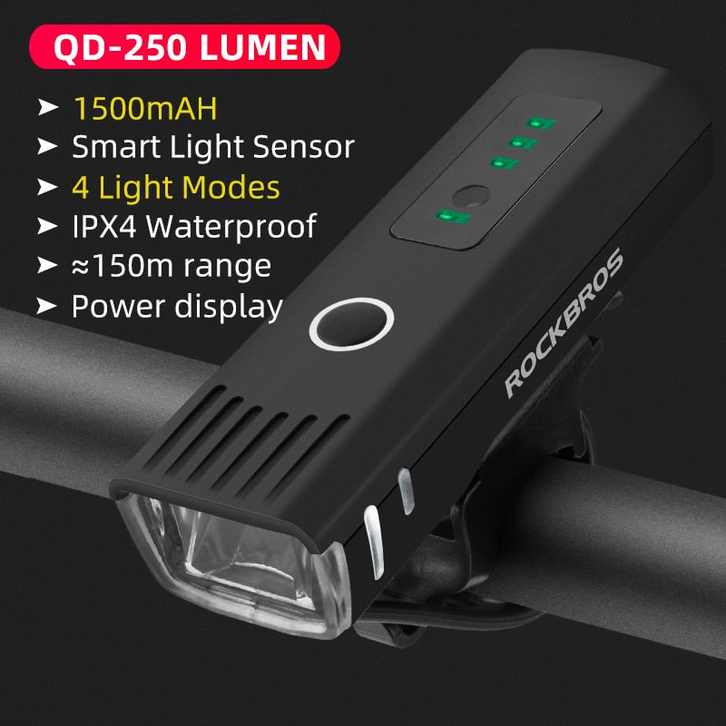 ROCKBROS Bike Light Rainproof USB Rechargeable LED 2000mAh MTB Front Lamp Headlight Aluminum.