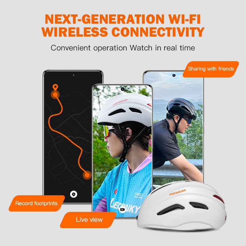 Waterproof Cycling Smart Helmet with Wi-fi Camera, Warning Tail Light,  Safety Caps for Electric Bike Scooter Skateboard unisex
