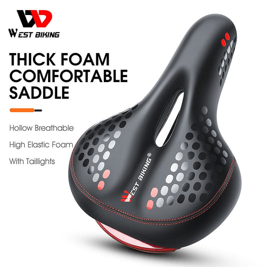 WEST BIKING Bicycle Saddle with Tail Light. Soft Comfortable Bike Hollow Cycling Bicycle Saddle