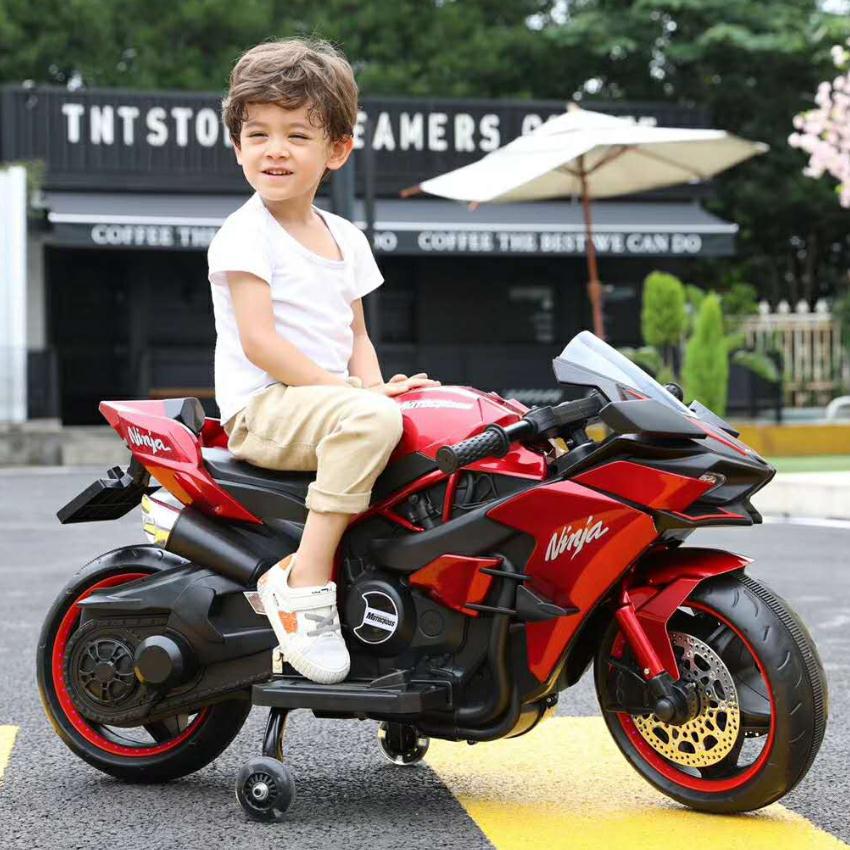 Children's Electric Car w/ Cool Wheel Lights and Dual Drive. Baby Electric Motorcycle for Kids.