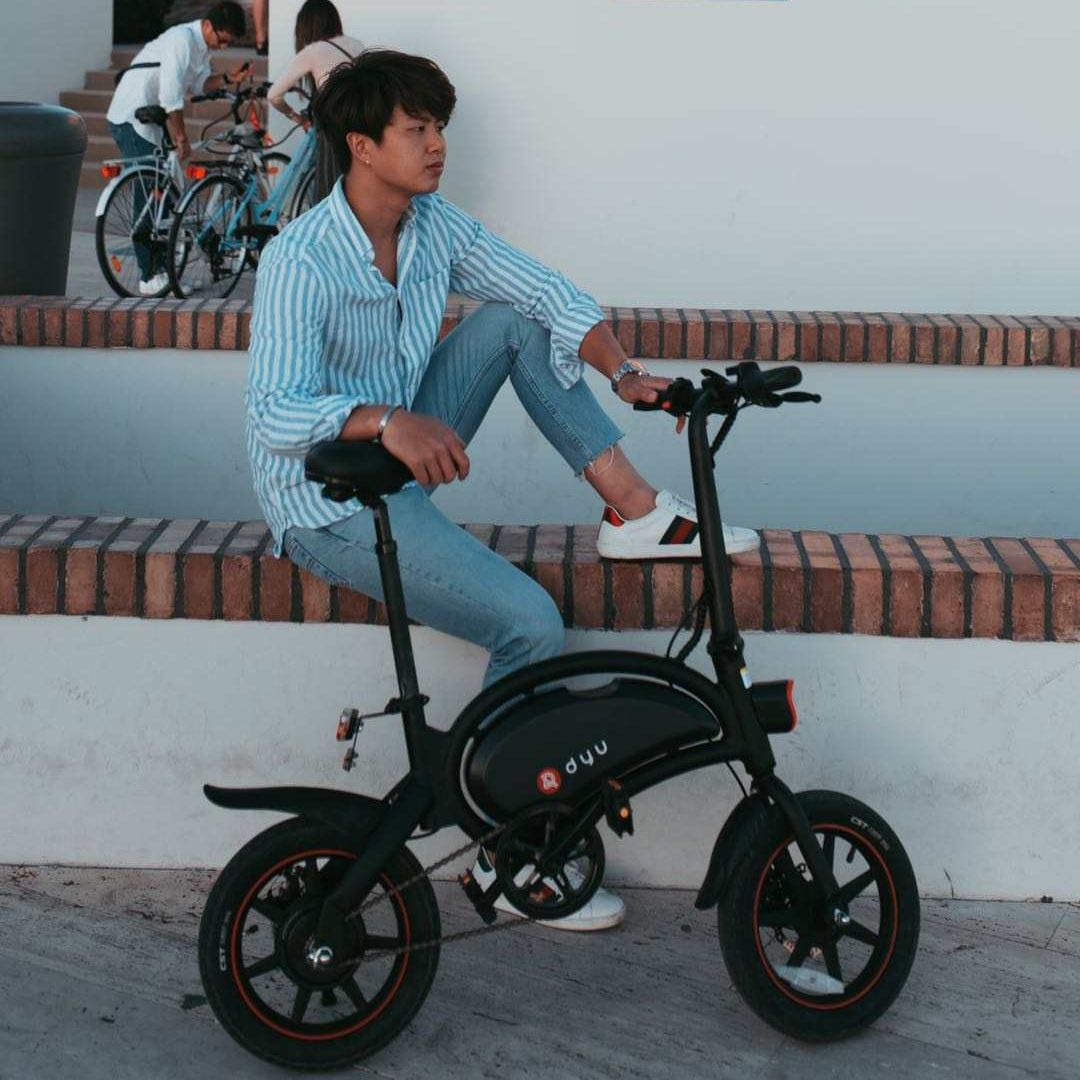 DYU D3F E Bike with Basket 10AH Fat Wheel Electric Scooter Retrofit Three Seats Mini Bike for Kids Adult