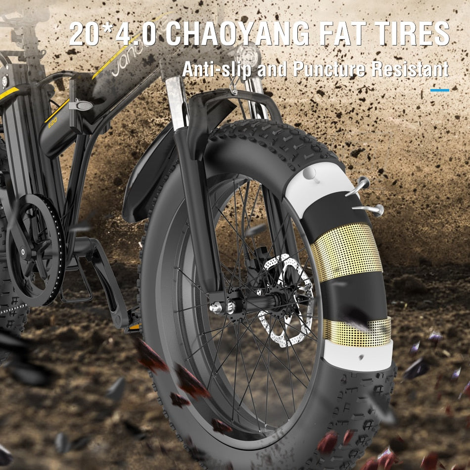 Janobike E20 Electric Bike 1000W 48V 12.8AH Panasonic Battery Foldable,  7-Speed  Mountain Bike.