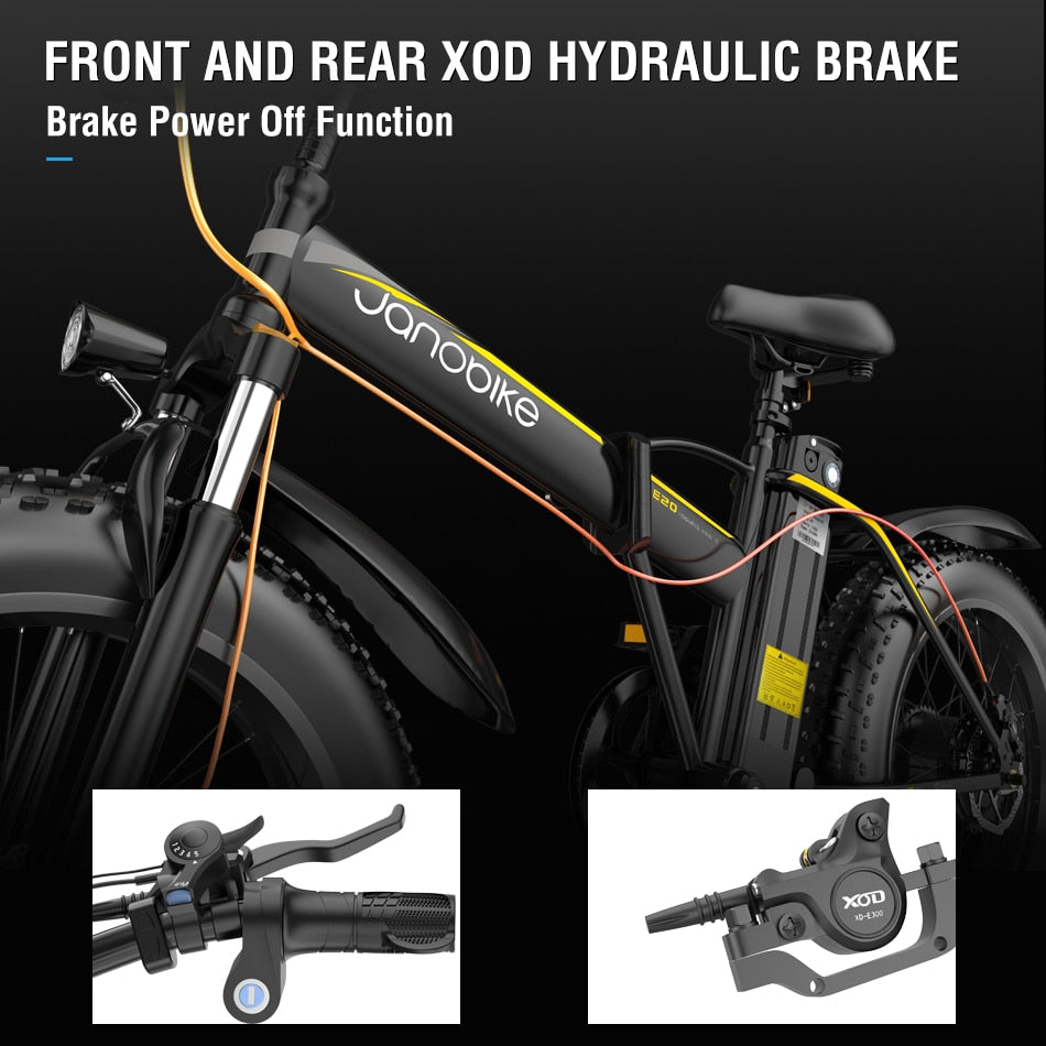 Janobike E20 Electric Bike 1000W 48V 12.8AH Panasonic Battery Foldable,  7-Speed  Mountain Bike.