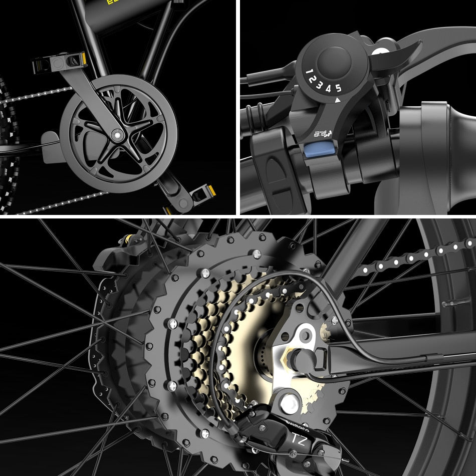 Janobike E20 Electric Bike 1000W 48V 12.8AH Panasonic Battery Foldable,  7-Speed  Mountain Bike.