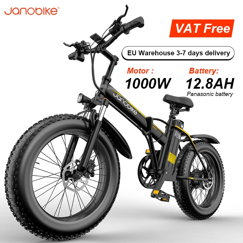 Janobike E20 Electric Bike 1000W 48V 12.8AH Panasonic Battery Foldable,  7-Speed  Mountain Bike.