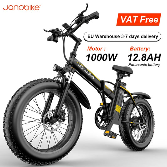 Janobike E20 Electric Bike 1000W 48V 12.8AH Panasonic Battery Foldable,  7-Speed  Mountain Bike.