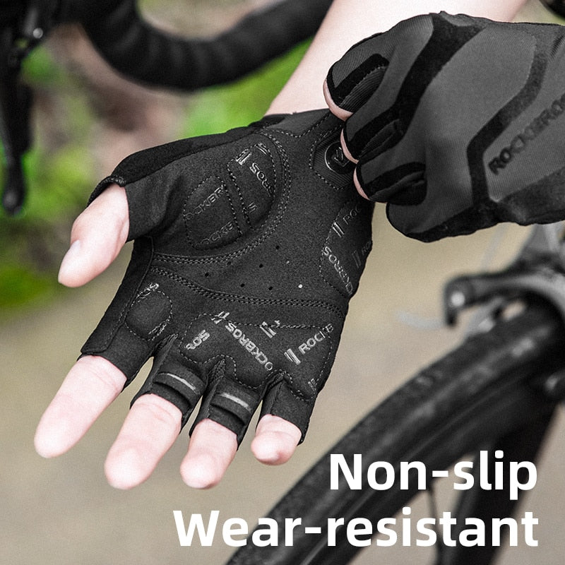 ROCKBROS Bicycle Gloves MTB Road Anti-shock Mountain Bike Fingerless Gloves Breathable Cycling Sports Non-slip Glove