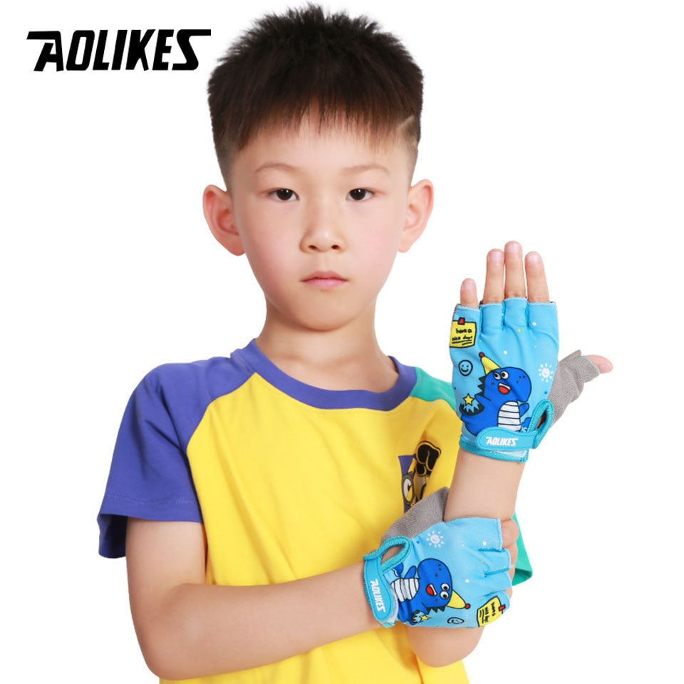 AOLIKES Kids Cycling Gloves,  Half Finger Skate Child Mountain Bike Gloves for Boys and Girls.