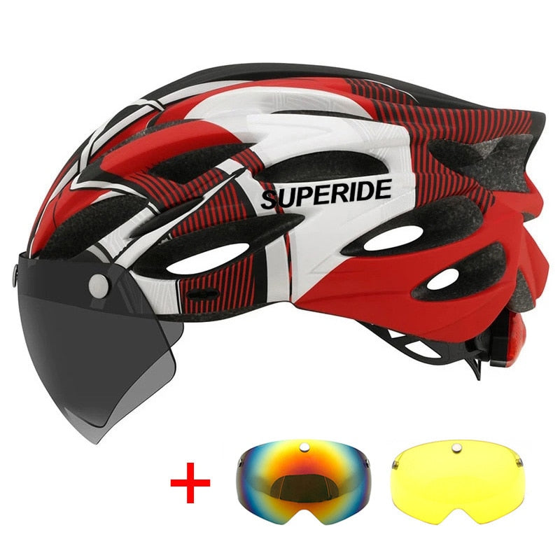 SUPERIDE unisex Cycling Helmet with Rearlight Sports MTB Bicycle Helmet Road Bike Mountain Bike Helmet with Goggles.