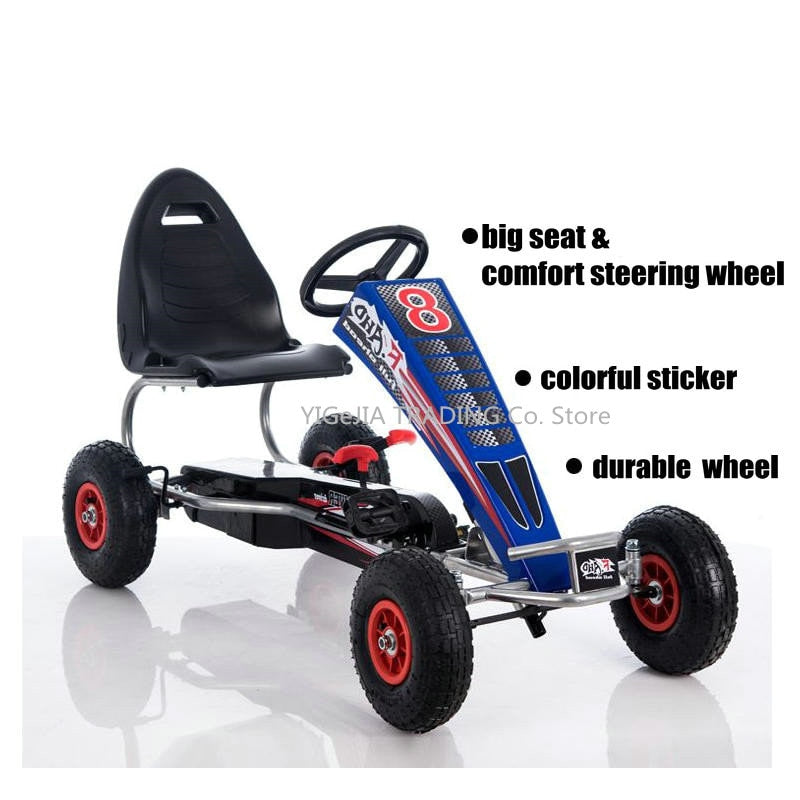 4 wheel kids go kart, pedal-powered go kart with rubber wheel, 10inch inflatable wheel go kart with steel frame and hand brake