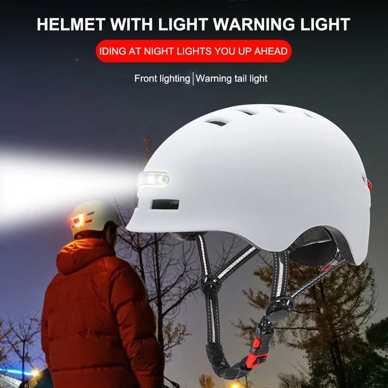 Smart MTB Cycling Bicycle Helmet Integrally-mold LED Light Reflective Warning Bike Motorcycle Scooter Push Bike Safety Helmet