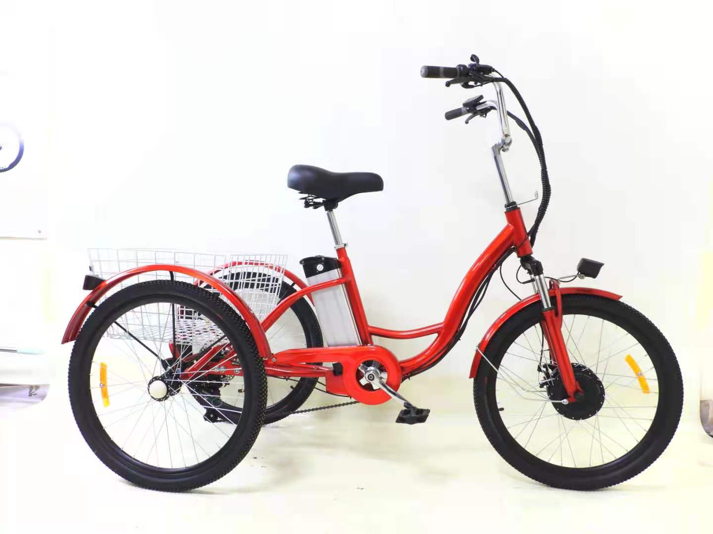 250W Electric 3 Wheel Cargo Bike 24 Inch Bicycle Road Scooter Pedal Adult Tricycle Cart Go Shopping Trolley for Wife