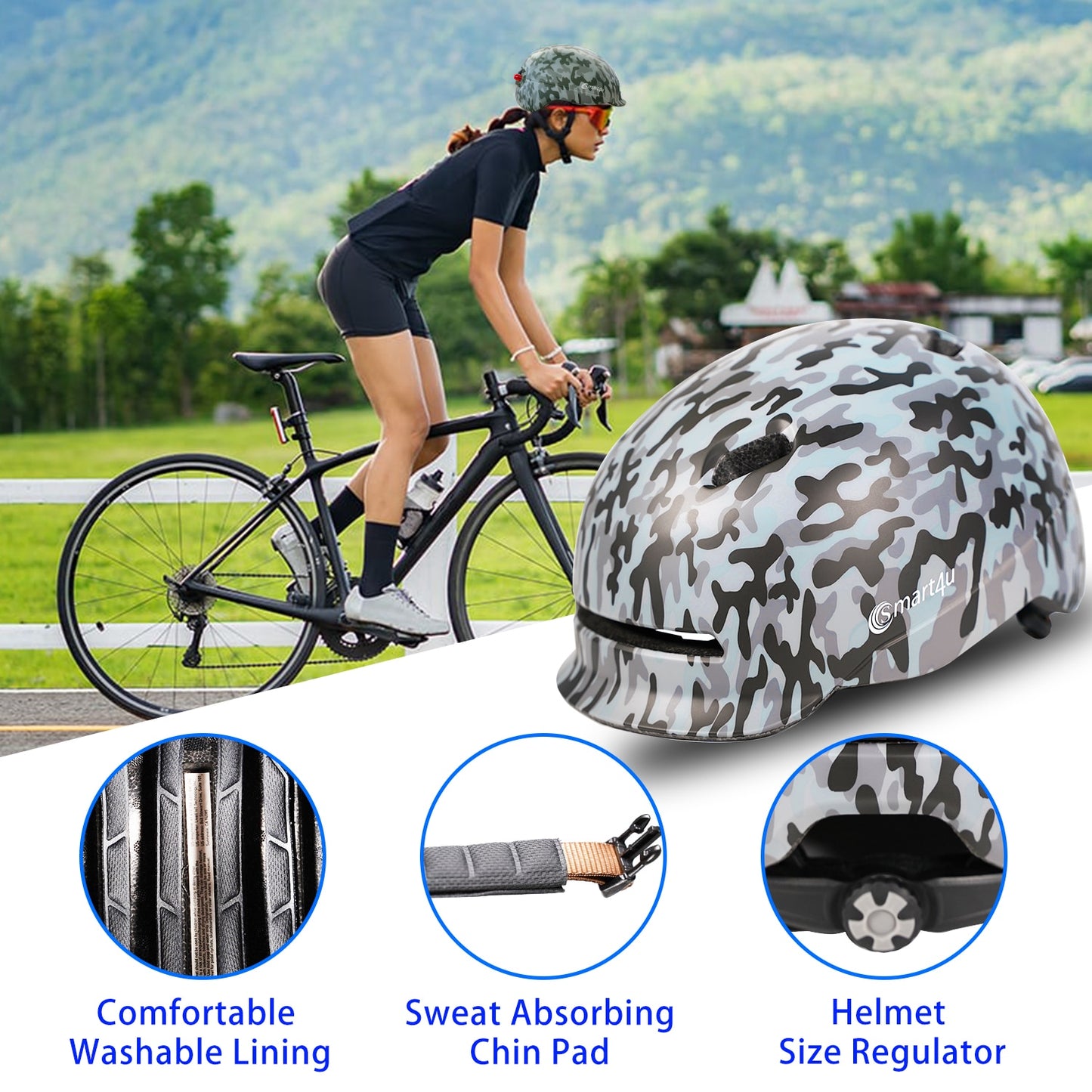Smart4u Cycling MTB Helmet, Electric Bike Lamp Back Light,  for Men, Women, and kids.