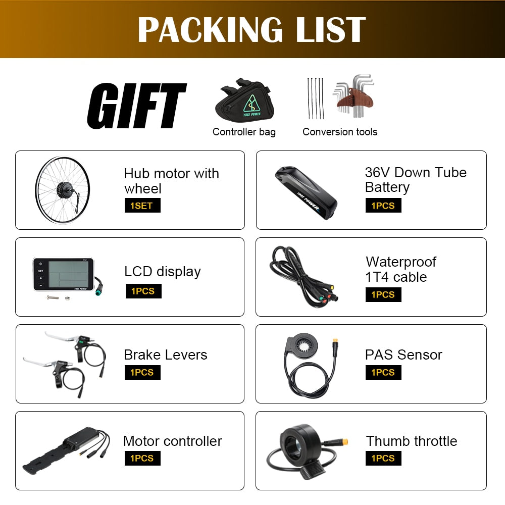 36V 350W Electric Bicycle Engine 27.5, 700C Cassette Screwed Rear Motor Wheel Ebike Conversion Kit with Battery