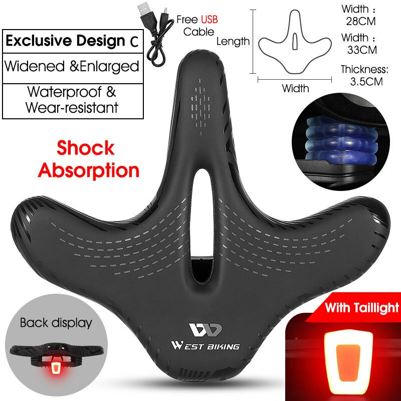 WEST BIKING Bicycle Saddle with Tail Light. Soft Comfortable Bike Hollow Cycling Bicycle Saddle