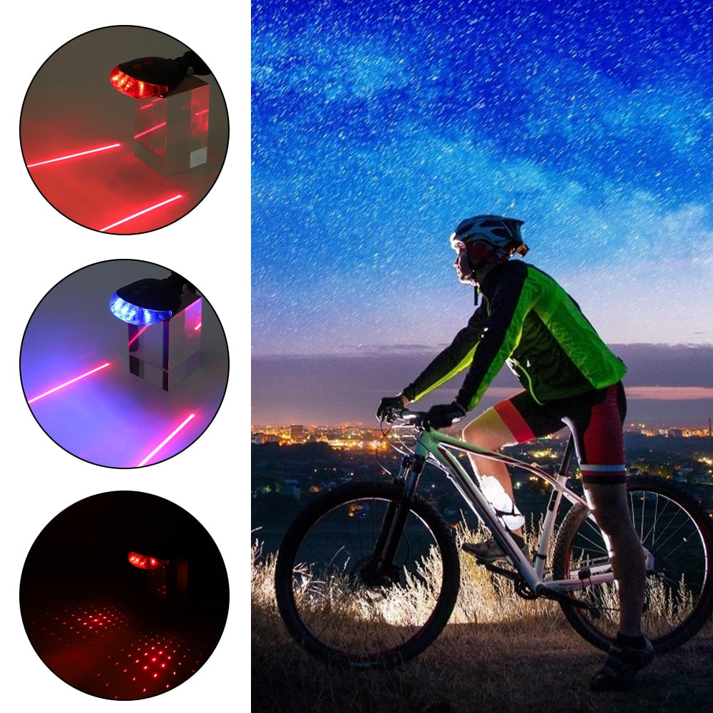 Waterproof Bicycle Cycling  Taillights. LED Laser Safety Warning  Lights.