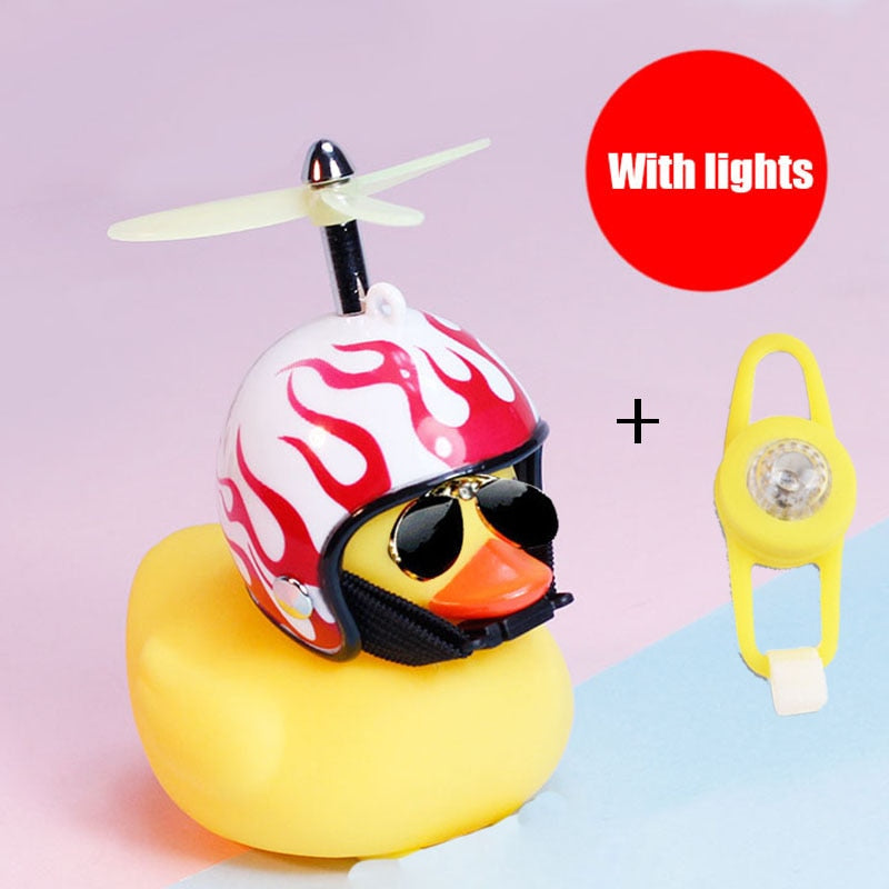 Small Yellow Bike Duck Bicycle bell,  Airscrew Helmet.  Bicycle Wind Motor Riding Cycling Lights Horn