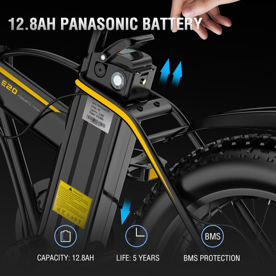 Janobike E20 Electric Bike 1000W 48V 12.8AH Panasonic Battery Foldable,  7-Speed  Mountain Bike.
