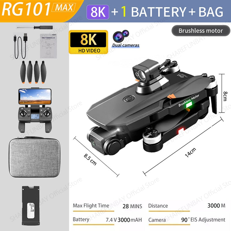 NEW RG101 MAX GPS Drone 8K Professional Dual HD Camera FPV 3Km Aerial Photography  Foldable Quadcopter.