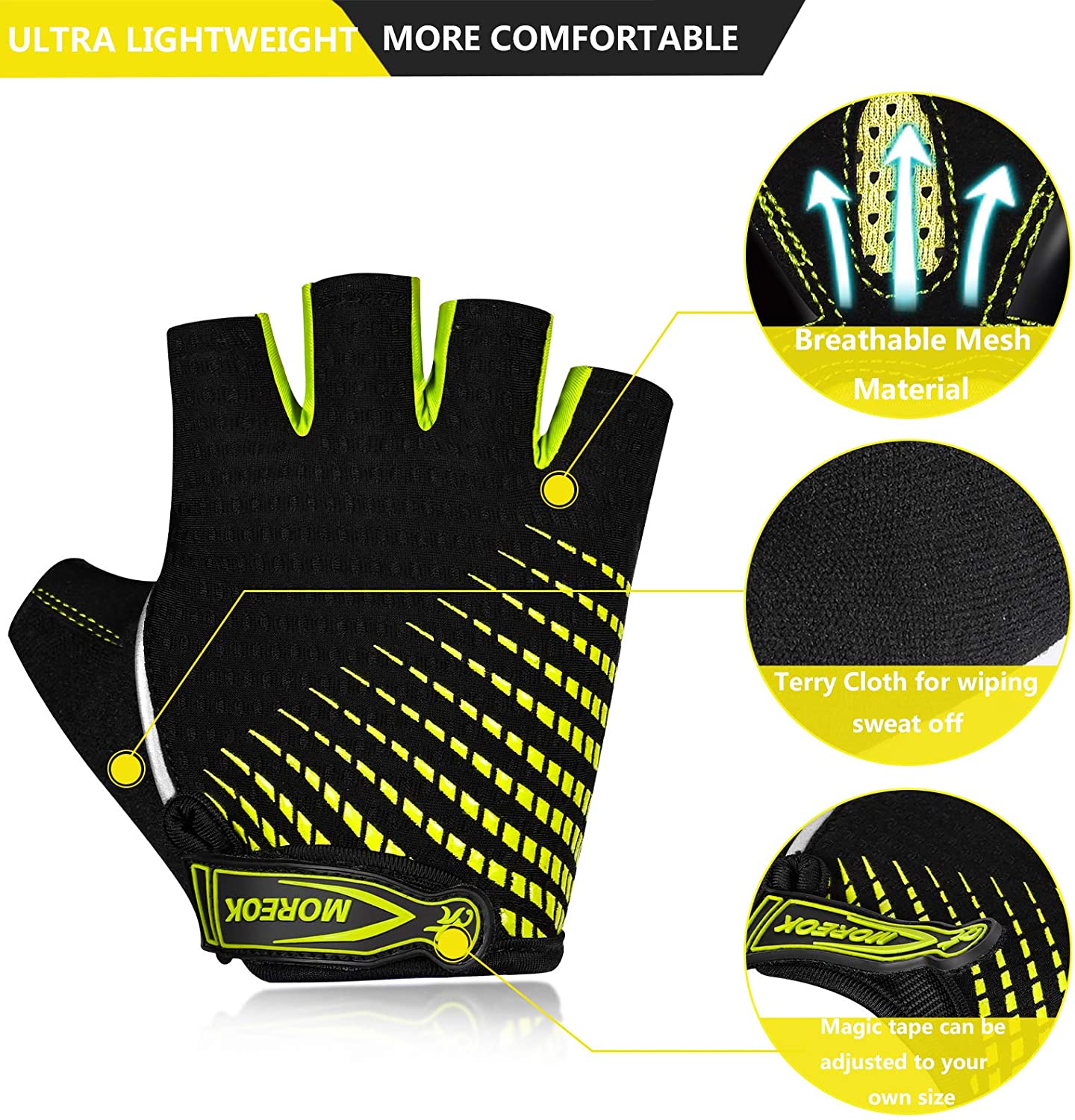 BIKINGMOREOK,  Half Finger Bike Gloves. 5mm Liquid Gel Pads, Shock-Absorbing Mountain Bike Gloves.