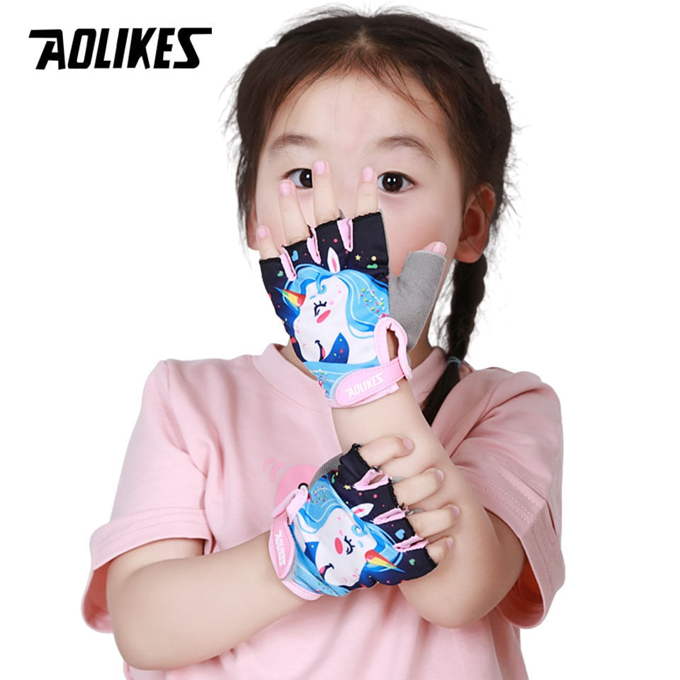 AOLIKES Kids Cycling Gloves,  Half Finger Skate Child Mountain Bike Gloves for Boys and Girls.