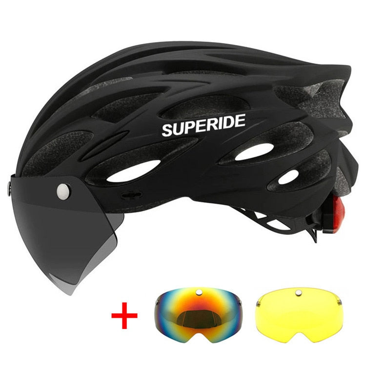 SUPERIDE unisex Cycling Helmet with Rearlight Sports MTB Bicycle Helmet Road Bike Mountain Bike Helmet with Goggles.