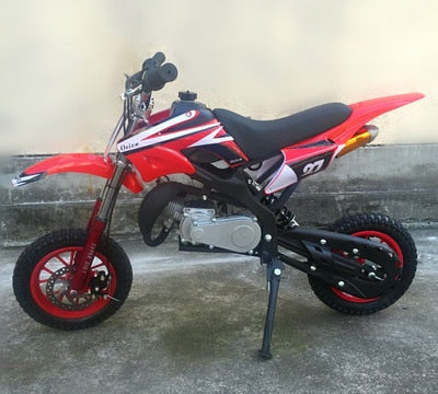 Two-stroke Two-wheeled small off-road mini motorcycle. (gas powered)