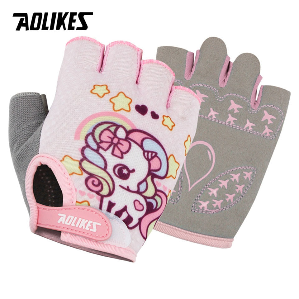 AOLIKES Kids Cycling Gloves,  Half Finger Skate Child Mountain Bike Gloves for Boys and Girls.