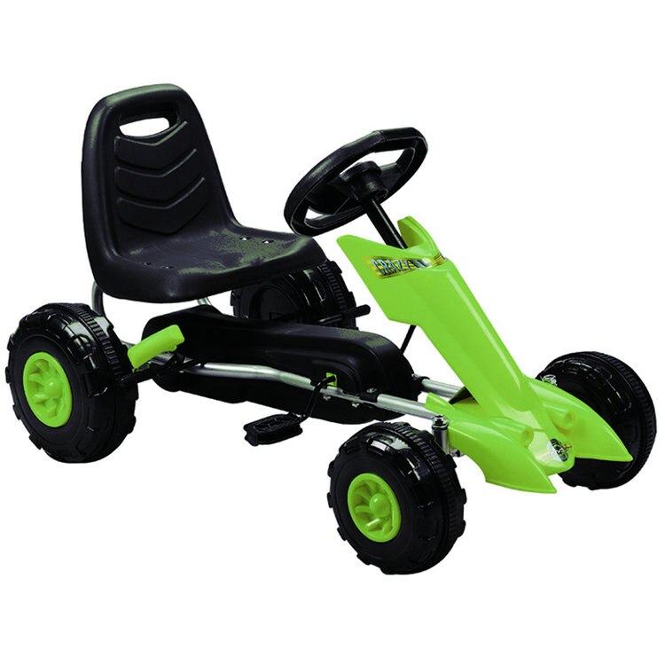 Kids 4 Wheel Ride On Car with Racing Steering Wheel, 3-8 Years Old Children Pedal Go Kart with Hand Brake