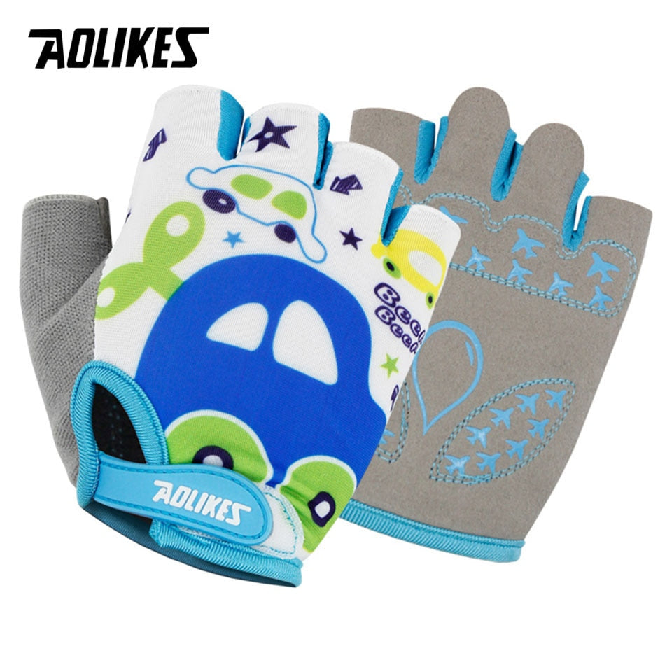 AOLIKES Kids Cycling Gloves,  Half Finger Skate Child Mountain Bike Gloves for Boys and Girls.