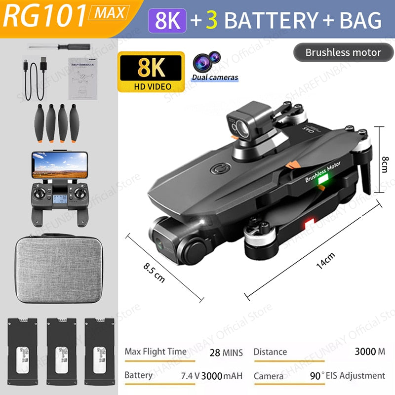 NEW RG101 MAX GPS Drone 8K Professional Dual HD Camera FPV 3Km Aerial Photography  Foldable Quadcopter.