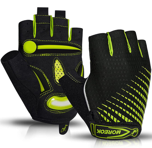 BIKINGMOREOK,  Half Finger Bike Gloves. 5mm Liquid Gel Pads, Shock-Absorbing Mountain Bike Gloves.