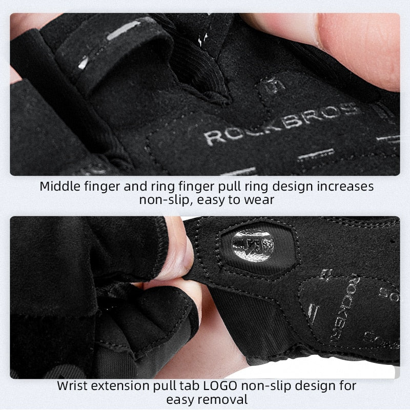 ROCKBROS Bicycle Gloves MTB Road Anti-shock Mountain Bike Fingerless Gloves Breathable Cycling Sports Non-slip Glove