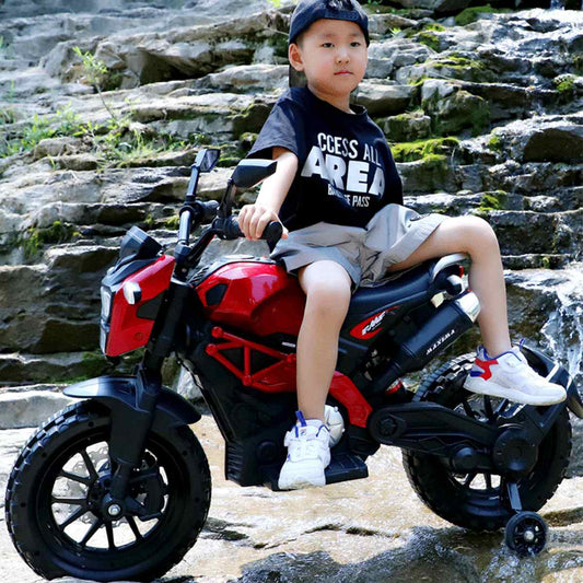 Children's Motorcycle with Training Wheels Battery Powered Electric Dirt Bike