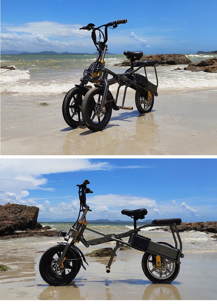 Electric three-wheeled bicycle, 48v lithium double battery fold e-Bike.