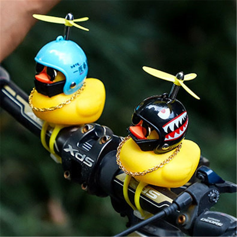 Small Yellow Bike Duck Bicycle bell,  Airscrew Helmet.  Bicycle Wind Motor Riding Cycling Lights Horn