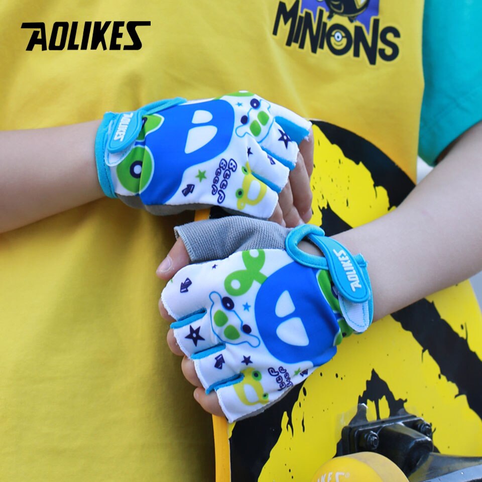 AOLIKES Kids Cycling Gloves,  Half Finger Skate Child Mountain Bike Gloves for Boys and Girls.