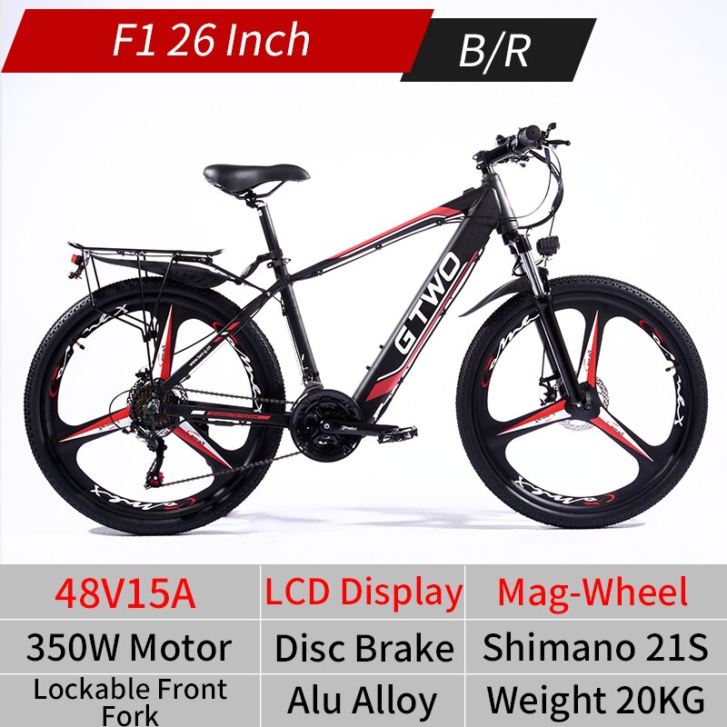 EU Stock F1 26/27.5 Inch 48V15A Electric Bicycle Ebike 350W/500W/750W Brushless Motor 21/27S Shifter Double Disc Brake