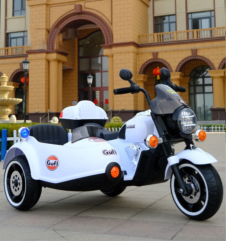 Children 12V Rechargeable Electric Motorcycle Ride on Car 2 PeopleTandem Tricycle for Kids Electric Cars Vehicles