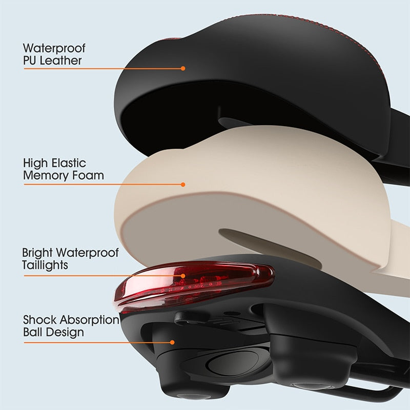 WEST BIKING Bicycle Saddle with Tail Light. Soft Comfortable Bike Hollow Cycling Bicycle Saddle