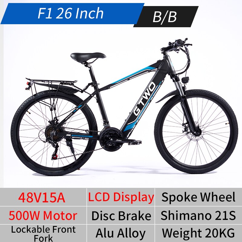 EU Stock F1 26/27.5 Inch 48V15A Electric Bicycle Ebike 350W/500W/750W Brushless Motor 21/27S Shifter Double Disc Brake