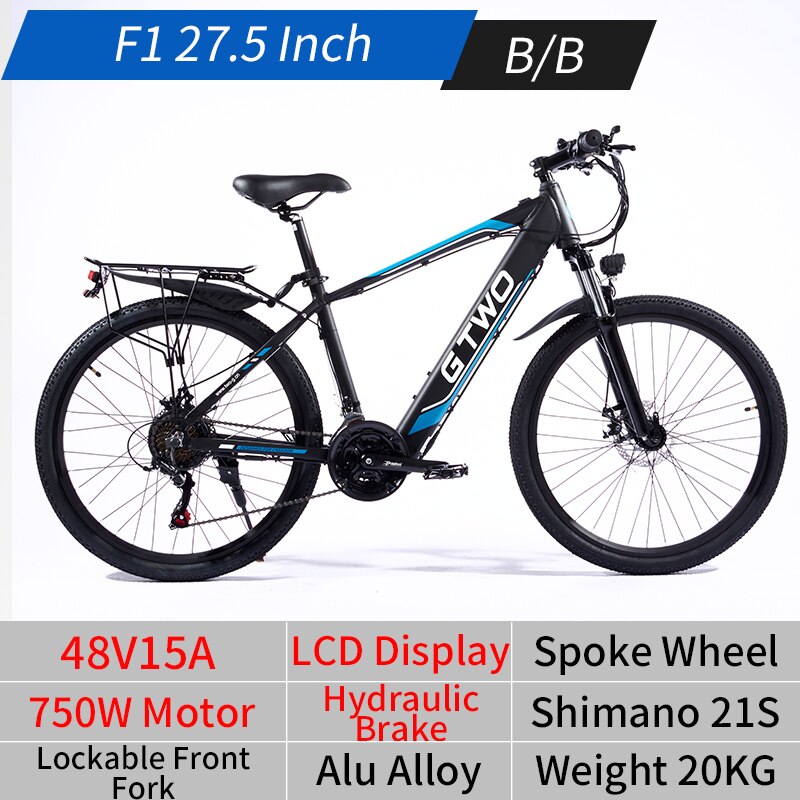 EU Stock F1 26/27.5 Inch 48V15A Electric Bicycle Ebike 350W/500W/750W Brushless Motor 21/27S Shifter Double Disc Brake