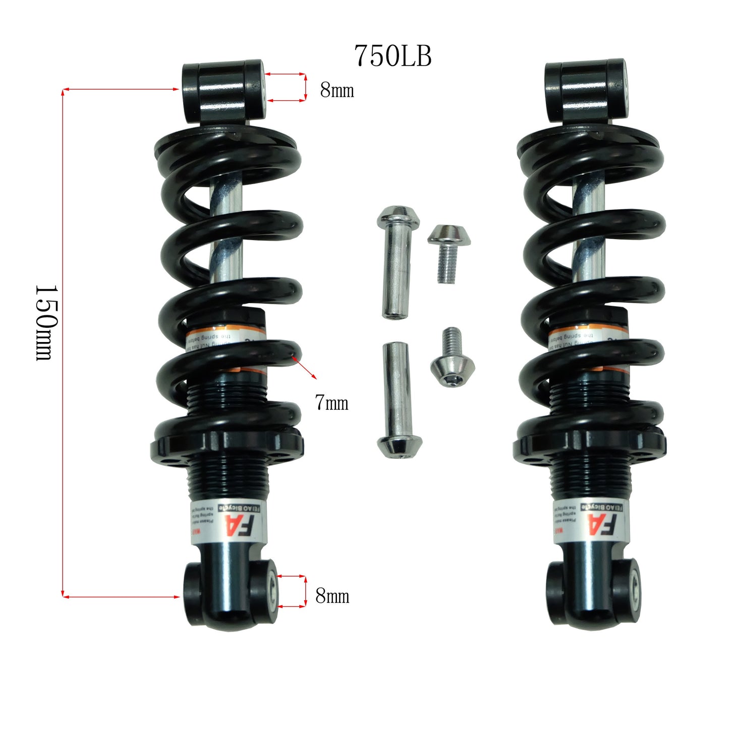 125mm; 150mm; 750lbs Front & Rear Shock Absorbents. For Electric bicycle. Universal