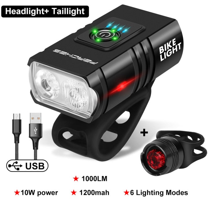 LED Bicycle Light Front, USB Rechargeable MTB  Lamp 1000LM  Headlight. Bike Accessories