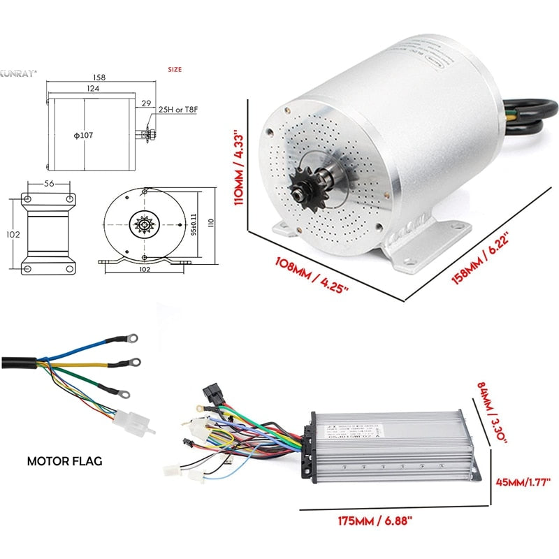 E-bike Conversion Kit 1000w 3000w Electric Motor for Skateboard, 45A Go Kart Electric Motor  Kits with Pedal Throttle