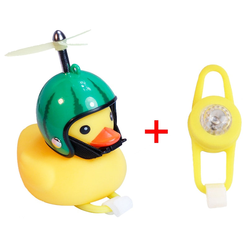 Small Yellow Bike Duck Bicycle bell,  Airscrew Helmet.  Bicycle Wind Motor Riding Cycling Lights Horn