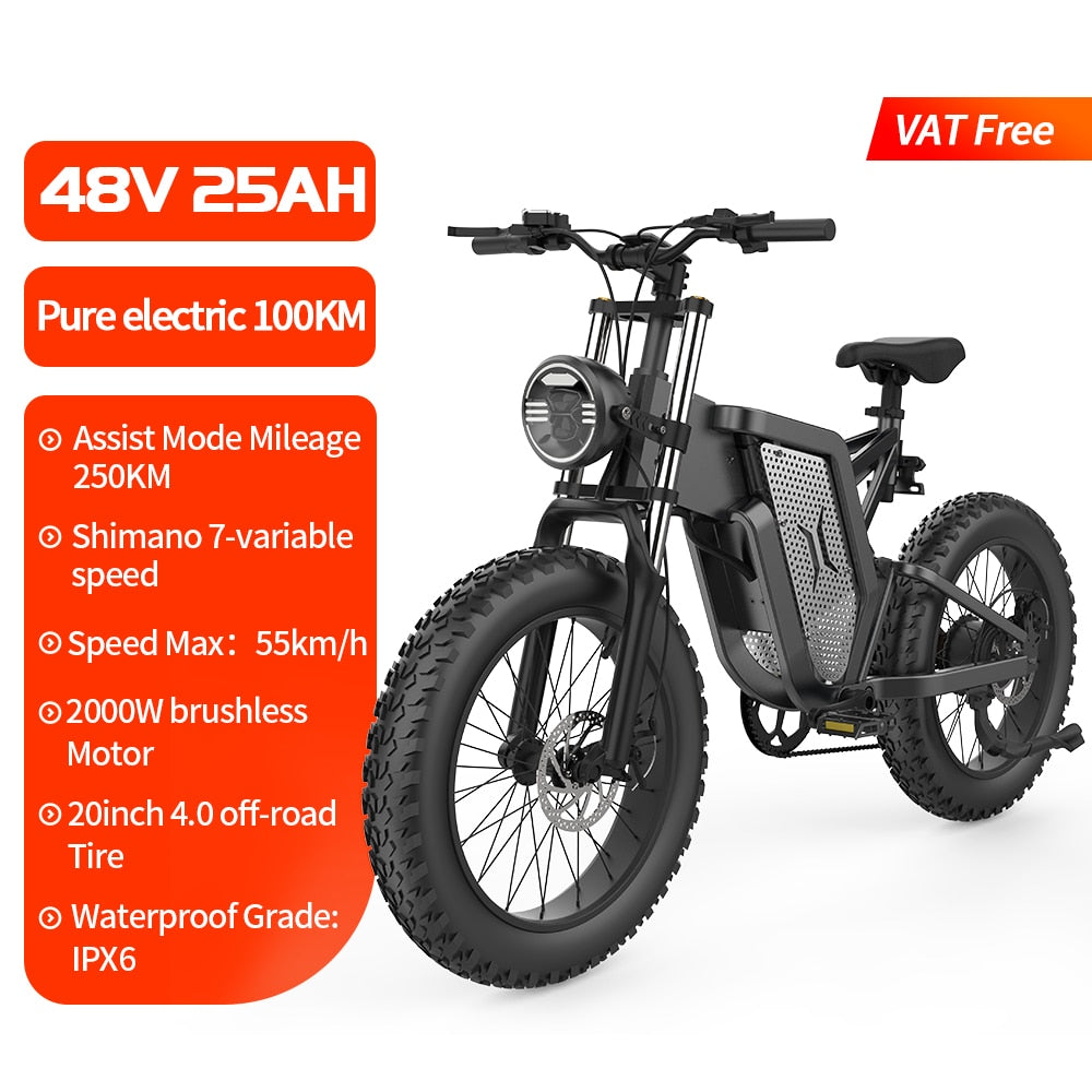 EKX X20 Electric Bike Mountain Moped Ebike 20 Inch Fat Tire 2000W 48V 30AH Men&#39;s Road EBike Electric Bicycle For Adults E Bikes