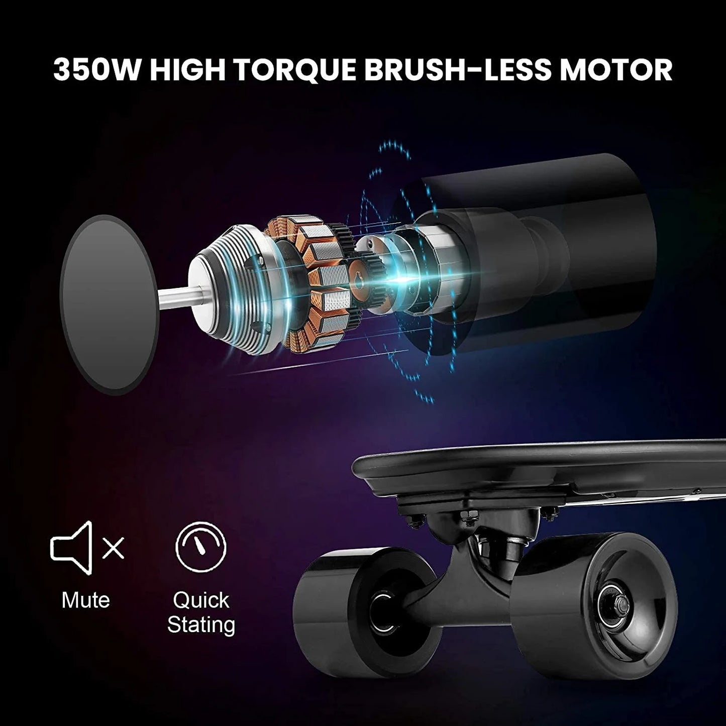 Vivi Electric Skateboard, Electric Longboard with Remote 350W Brushless Motor Colorful Fish Shape Board