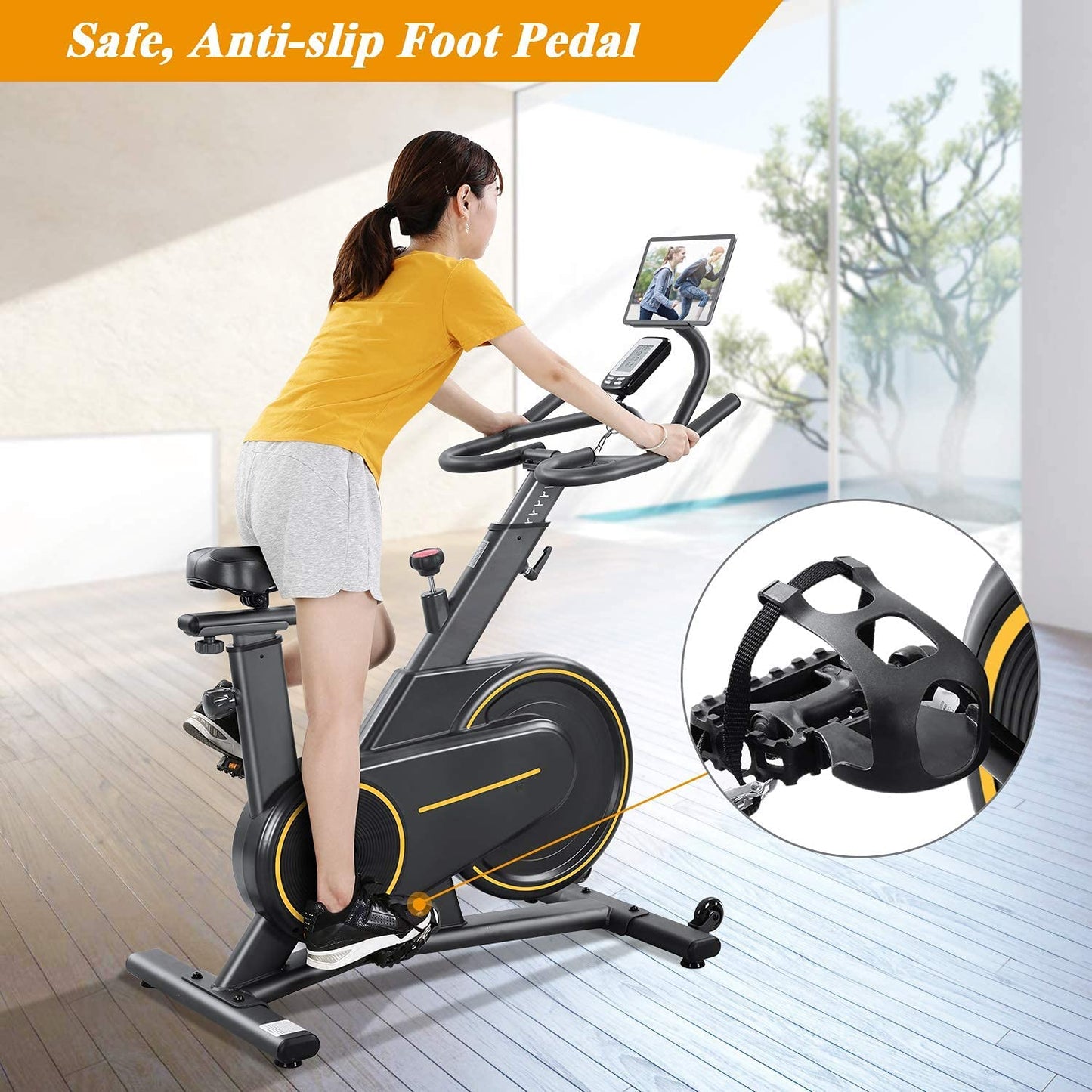 Exercise Bike Stationary Magnetic Indoor Cycling Bike Belt Drive for Home with Flywheel Heart Rate Monitor/LCD Monitor For Women