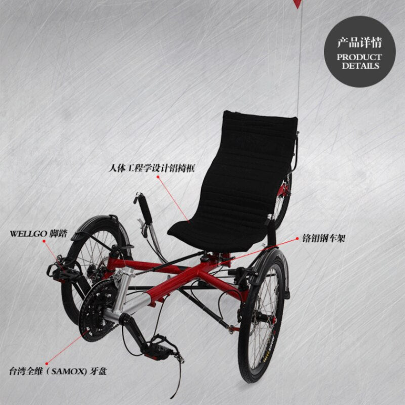 Three-Wheel Recumbent Bicycle Reclining Tri-Wheel Bike Walking Road Bike